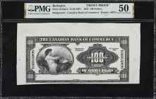 BARBADOS. Canadian Bank of Commerce. 100 Dollars, 1922. P-S123p1a. Front Proof. PMG About Uncirculated 50.
A rare denomination in any format, here is...