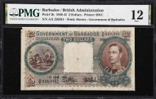 BARBADOS. Government of Barbados. 2 Dollars, 1.6.1943. P-3b. PMG Fine 12.
One of the key denominations of this series from Barbados and a deceptively...