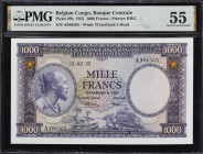 BELGIAN CONGO. Banque Centrale du Congo Belge et du Ruanda-Urundi. 1000 Francs, 15.2.1955. P-29b. PMG About Uncirculated 55.
Sole finest in the PMG p...