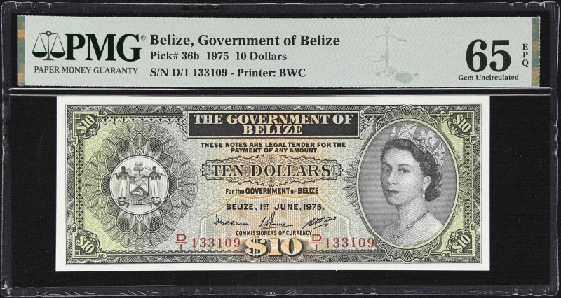 BELIZE. Government of Belize. 10 Dollars, 1.6.1975. P-36b. PMG Gem Uncirculated ...