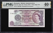 BERMUDA. Bermuda Government. 10 Pounds, 28.7.1964. P-22. PMG Extremely Fine 40 EPQ.
The highest denomination issued in Bermuda prior to the introduct...