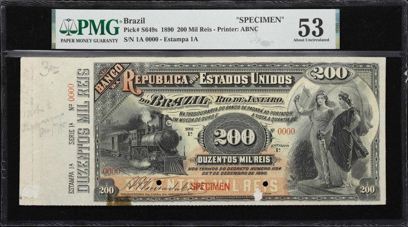 BRAZIL. Banco da Republica dos Estados Unidos do Brazil. 200 Mil Reis, 7.12.1890...