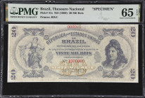 BRAZIL. Thesouro Nacional. 20 Mil Reis, ND (1900). P-41s. Specimen. PMG Gem Uncirculated 65 EPQ.
The sole finest specimen for this type in the PMG po...