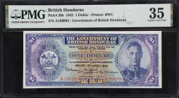 BRITISH HONDURAS. Government of British Honduras. 1 Dollar, 15.4.1942. P-20b. PMG Choice Very Fine 35.
A moderately circulated example of this popula...