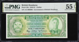 BRITISH HONDURAS. Government of British Honduras. 1 Dollar, 1.2.1952. P-24b. PMG About Uncirculated 55 EPQ.
Impeccably preserved with deep bold inks ...