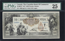 CANADA. Canadian Bank of Commerce. 100 Dollars, 2.1.1917. CH #75-16-02-12. PMG Very Fine 25.
White background. Aird - Logan signature combination. $1...