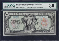 CANADA. Canadian Bank of Commerce. 5 Dollars, 2.1.1917. CH #75-16-04-06c. PMG Very Fine 30.
Decorative Logan signature at right with "General Manager...