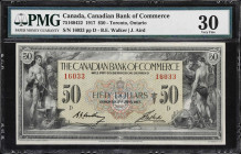 CANADA. Canadian Bank of Commerce. 50 Dollars, 2.1.1917. CH #75-16-04-22. PMG Very Fine 30.
Walker - Aird signature combination, olive-green face tin...