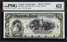 CANADA. Ontario Bank. 20 Dollars, 1.6.1888. CH #555-18-10P1. Front Proof. PMG Choice Uncirculated 63.
A type that is not known in issued format, maki...