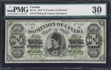 CANADA. Dominion of Canada. 1 Dollar, 1.6.1878. DC-8e. PMG Very Fine 30.
Payable at Montreal. Plain series. A nicely circulated yet problem-free exam...