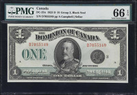 CANADA. Dominion of Canada. 1 Dollar, 2.7.1923. DC-25n. PMG Gem Uncirculated 66 EPQ.
Campbell - Sellar signature combination. Black seal, group 3, se...