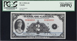 CANADA. Bank of Canada. 2 Dollars, 1935. BC-3. English Text. PCGS Currency Choice About New 58 PPQ.
Osborne - Towers signature combination. The only ...