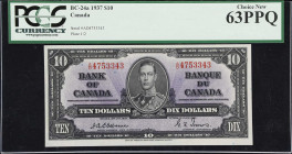 CANADA. Bank of Canada. 10 Dollars, 2.1.1937. BC-24a. PCGS Currency Choice New 63 PPQ.
Osborne - Towers signature combination. Prefix A/D. The key si...