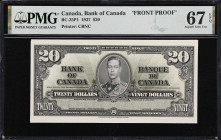 CANADA. Bank of Canada. 20 Dollars, 2.1.1937. BC-25P1. Front Proof. PMG Superb Gem Uncirculated 67 EPQ.
Attractive uniface front proof for the $20 de...