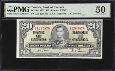 CANADA. Bank of Canada. 20 Dollars, 2.1.1937. BC-25a. PMG About Uncirculated 50.
Osborne - Towers signature combination. Prefix A/E, the only prefix ...