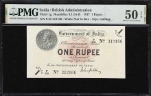 INDIA. Government of India. 1 Rupee, ND. P-1g. Jhun&Rez 3.1.1B. PMG About Uncirculated 50 EPQ.
With booklet selvage. A lightly circulated, yet fully ...