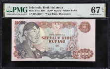 INDONESIA. Bank Indonesia. 10,000 Rupiah, 1968. P-112a. PMG Superb Gem Uncirculated 67 EPQ.
A deceptively difficult high denomination type from the a...