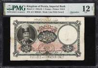 IRAN. Imperial Bank of Persia. 1 Toman, 12.9.1925. P-11. PMG Fine 12 Net. Repaired.
Hamadan issue. A scarce type in issued form. This example from th...