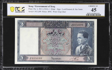 IRAQ. Government of Iraq. 1 Dinar, 1931 (ND 1934). P-9e. PCGS Banknote Choice Very Fine 45.
Prefix J. Lord Kennet - Ata Amin signature combination. A...