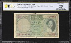 IRAQ. Government of Iraq. 1/4 Dinar, 1931 (1941). P-13. PCGS Banknote Very Fine 25.
Prefix E/1. A well-circulated but otherwise intact example of the...