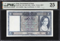 IRAQ. Government of Iraq. 1 Dinar, 1931 (ND 1942). P-18a. PMG Very Fine 25.
Prefix U. A well-circulated example of this popular type that still retai...