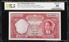 IRAQ. National Bank of Iraq. 5 Dinars, 1947 (1950). P-30. PCGS Banknote Very Fine 30.
Prefix D. Lightly circulated yet problem-free example with stro...