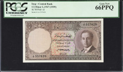 IRAQ. Central Bank of Iraq. 1/2 Dinar, 1947 (ND 1959). P-43. PCGS Currency Gem New 66 PPQ.
Prefix 1/A. Pretty much the only 1/2 Dinar issued with the...