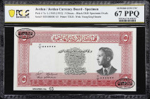 JORDAN. Hashemite Kingdom of Jordan. 5 Dinars, L.1949 (1952). P-7as. Specimen. PCGS Banknote Superb Gem Uncirculated 67 PPQ.
A fantastic high-grade s...