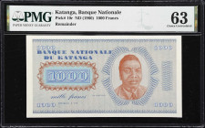 KATANGA. Banque Nationale du Katanga. 1000 Francs, ND (1960). P-10r. Remainder. PMG Choice Uncirculated 63.
Highest denomination from the first serie...