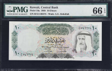 KUWAIT. Central Bank of Kuwait. 10 Dinars, 1968. P-10a. PMG Gem Uncirculated 66 EPQ.
Highest denomination of the second series of Kuwait. A type that...