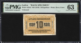 LATVIA. Latwijas Walsts Kases Sihme. 10 Kapeikas, ND (1919). P-A22s1. Front Specimen. PMG Choice Uncirculated 64.
Front specimen or proof for this ex...