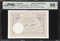 LEBANON. Lot of (2). Banque de Syrie et du Grand-Liban. 50 Piastres, 1925. P-2s1 & 2s2. PCLB 22s. Front & Back Specimens. PMG Gem Uncirculated 66 EPQ....