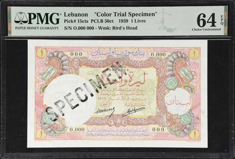 LEBANON. Banque de Syrie et du Liban. 1 Livre, 1939. P-15cts. PCLB 50ct. Color T...