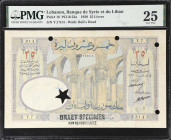 Incredible Lebanese Rarity
Sole Issued Example Graded by PMG
LEBANON. Banque de Syrie et du Liban. 25 Livres, 1939. P-18. PCLB 53a. PMG Very Fine 25...