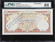 LEBANON. Banque de Syrie et du Liban. 10 Livres, 1945. P-50s. PCLSB 68s. Specimen. PMG Choice Uncirculated 64.
The 1945 date is seen on this scarce a...