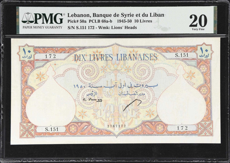 LEBANON. Banque de Syrie et du Liban. 10 Livres, 1950. P-50a. PCLB 68b. PMG Very...