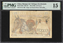 LIBYA. Banque de l'Afrique Occidentale. 25 Francs, ND (1938). P-M10. SB1152. PMG Choice Fine 15.
"RF Fezzan" overprint. A deceptively rare overprint ...