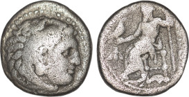 GREEK 
KINGS of MACEDON
Alexander III the Great, 336-323 BC. imitation Drachm (17.2mm, 3.84 g)
Obv: Head of Herakles wearing lionskin headdress to rig...