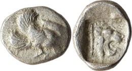 Ionia. Samos 482-460 BC.
Triobol AR
(14 mm., 1,32 g).
Forepart of a winged boar right / head of a roaring lion right within incuse square.
