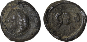IONIA. Ephesus. PB Tessera (Circa 2nd-3rd centuries).
Obv: Head of ram right, ΑΦ-Ε-ΠΑ
Rev: Head of a roaring lion to left within pelleted border.
23 m...
