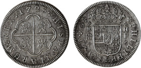 Philip V (1700-1746). 2 reales. 1723. Segovia. F. (Cal-958). Ag. (27 mm, 6.12 g). VF/Almost VF.
