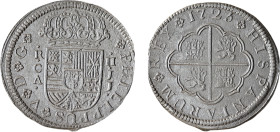 SPAIN. Philip V (1700-1746). 2 Reales (1725-JJ). Cuenca.
Obv: PHILIPPUS V D G.
Crowned coat-of-arms.
Rev: HISPANIARUM REX 1725.
Coat-of-arms within po...