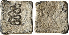Antique lead, featuring a unique square design. The piece is engraved with a fine engraving depicting a snake, which gives it great symbolic and histo...