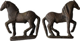 This bronze statue of a horse standing on a bronze base is a distinctive piece of art that highlights the aesthetics of strength and grace that horses...