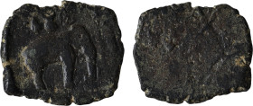 A unique bronze coin featuring a fine engraving of an elephant surmounted by a small jar, while the reverse side of the coin is plain. (28 mm, 7.00 g)...