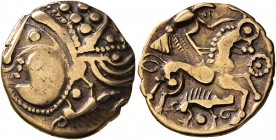 CELTIC, Northwest Gaul. Aulerci Eburovices. Late 2nd to first half of 1st century BC. Half Stater (Electrum, 18 mm, 3.13 g, 12 h), 'au sanglier' type....