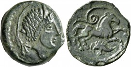 CELTIC, Northwest Gaul. Aulerci Eburovices. Circa 50-30 BC. AE (Bronze, 17 mm, 3.79 g, 6 h), Pixtilos, 'au cheval et sanglier superposés' type. [PIXTI...