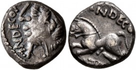 CELTIC, Northwest Gaul. Carnutes. Circa 50-30 BC. Quinarius (Silver, 12 mm, 1.59 g, 6 h), Andecombrius. ANDECOM Diademed and draped male bust to left....