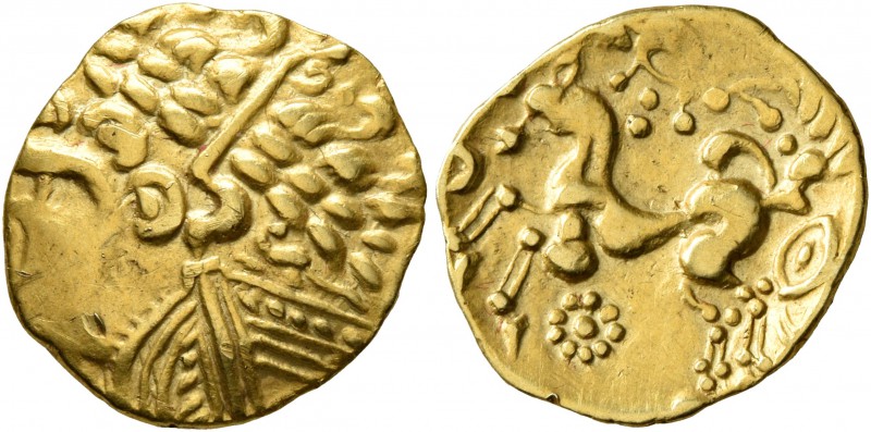 CELTIC, Northeast Gaul. Ambiani. 2nd century BC. Quarter Stater (Gold, 15 mm, 1....