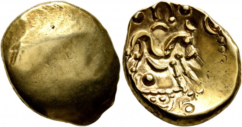 CELTIC, Northeast Gaul. Ambiani. Circa 60-30 BC. Stater (Gold, 18 mm, 6.15 g). B...